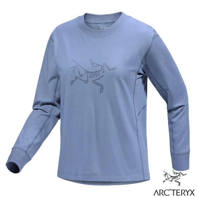 【ARCTERYX 始祖鳥】女 圖案有機棉混紡圓領長袖T恤.運動上衣.休閒套頭衫/X000009428 雲層藍/深雲層藍✿30E010